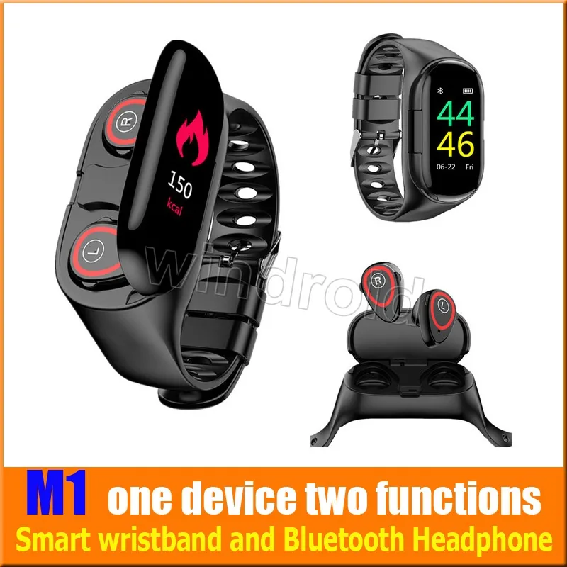M1 smart 2 in 1 health bluetooth 5.0 dual wireless earphones bracelet watch 95 clearance