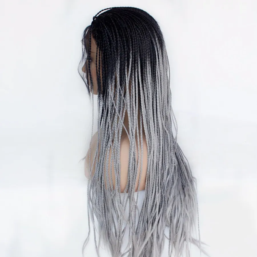 ?Zhane 24 ”GREY&BLACK OMBRÉ Braided LaceFront WIG Amazon.com : Braided Wigs for Black Women Box Braid Wig  main image 2