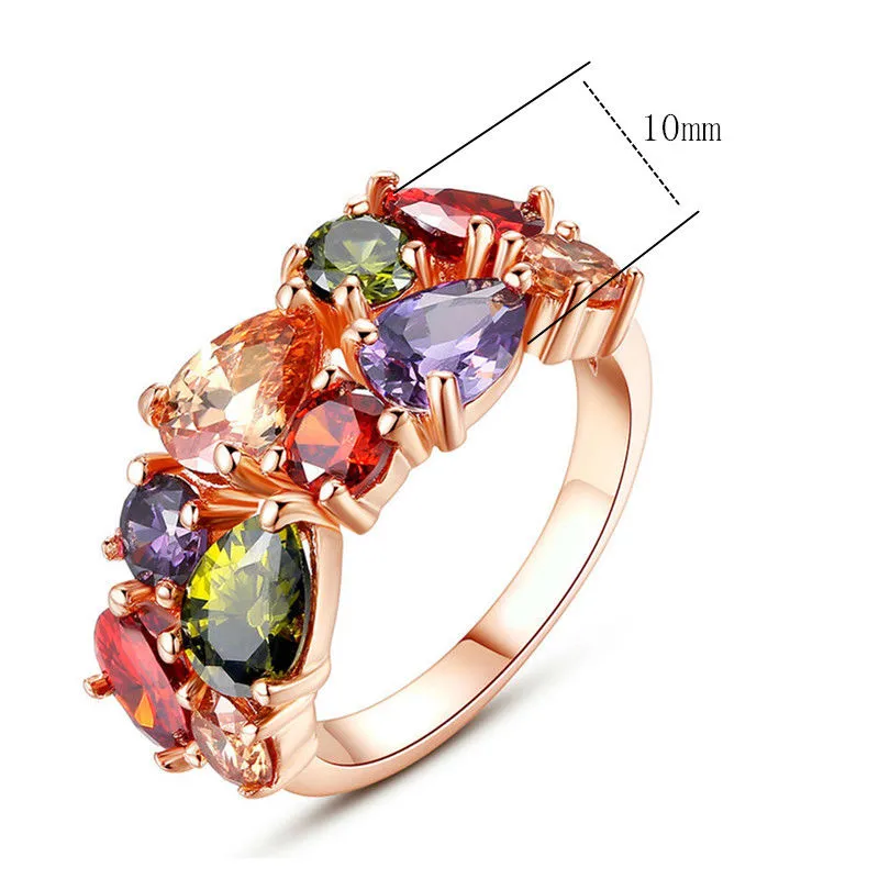 Commercio all'ingrosso- Anello multicolore di zirconi cubici di Lisa per gli anelli di fidanzamento della sposa di colore dell'oro rosa dei monili del dito di modo delle donne Commercio all'ingrosso
