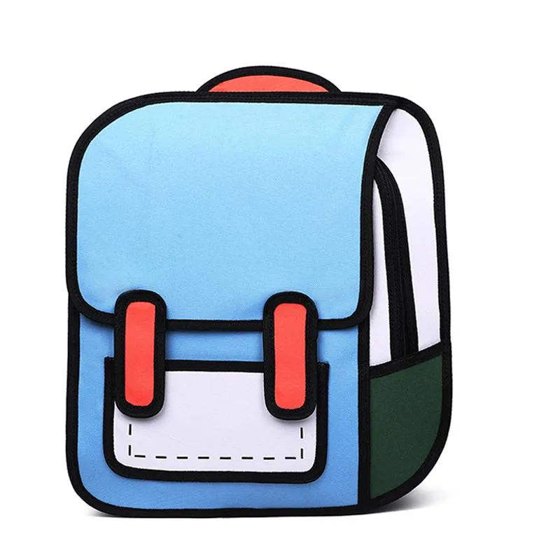 2D Cartoon Bags: Novel Square Backpack Lightweight Comic Style