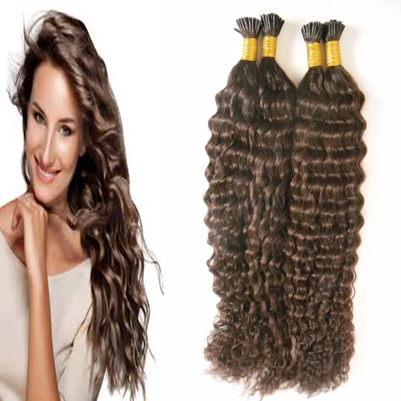 Derin Kıvırcık Fusion Saç Uzantıları 1G / Strands Remy Saç Ön Önceden Yapıştırılmış Keratin Saç Uzatma Keratin Kapsül I ucu Hair200g 100s / Paket