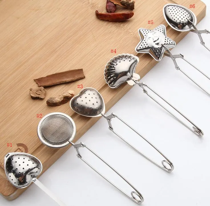 6styles Stainless Steel Tea Strainer Tea Spoon Seasoning Infuser Star Shell Oval Round Heart Shape Strainer Teaware