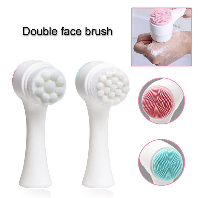 Dubbelsidig Silikon Facial Cleanser Brush Portable Vibration Massager för kropp och ansiktshård