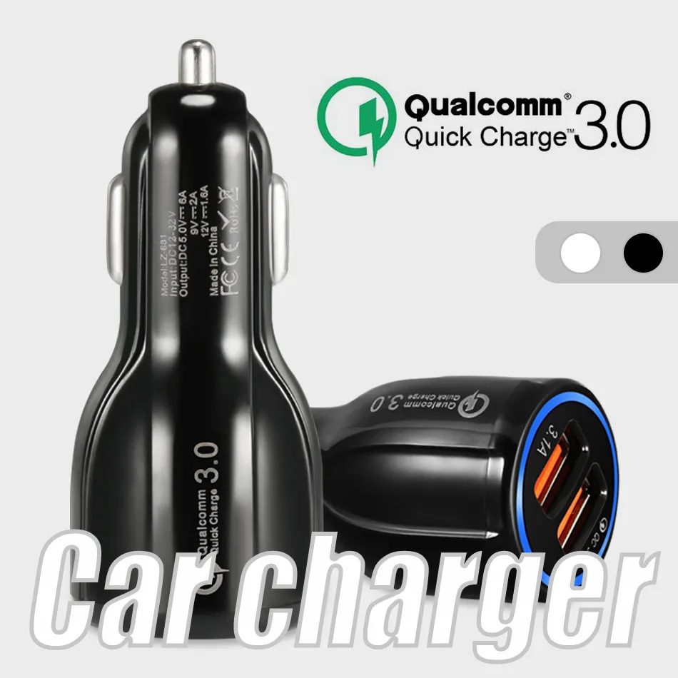 6A QC3.0 Fast Charger Car Charger 2U 5V Dual USB Ports Fast Charging Adapter for iPhone Samsung Huawei Metro Smart Phones in OPP Bag