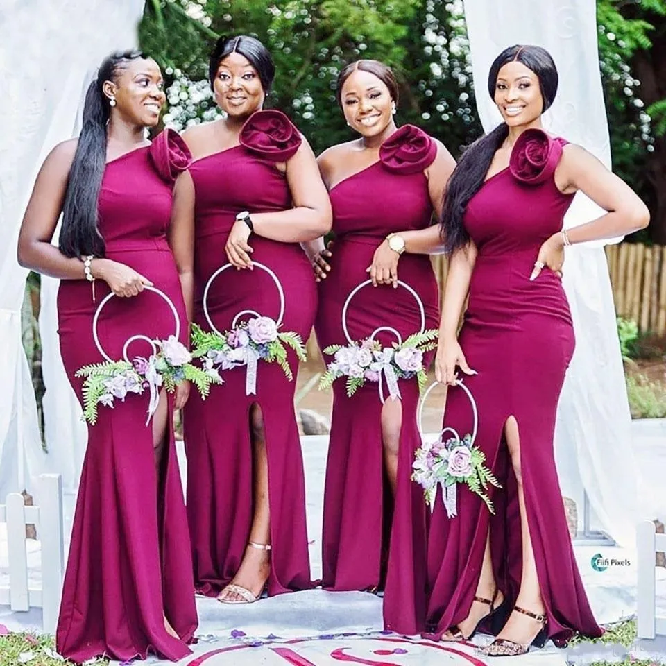 Handmade One Shoulder Mermaid Dark Mauve Bridesmaid Dresses With