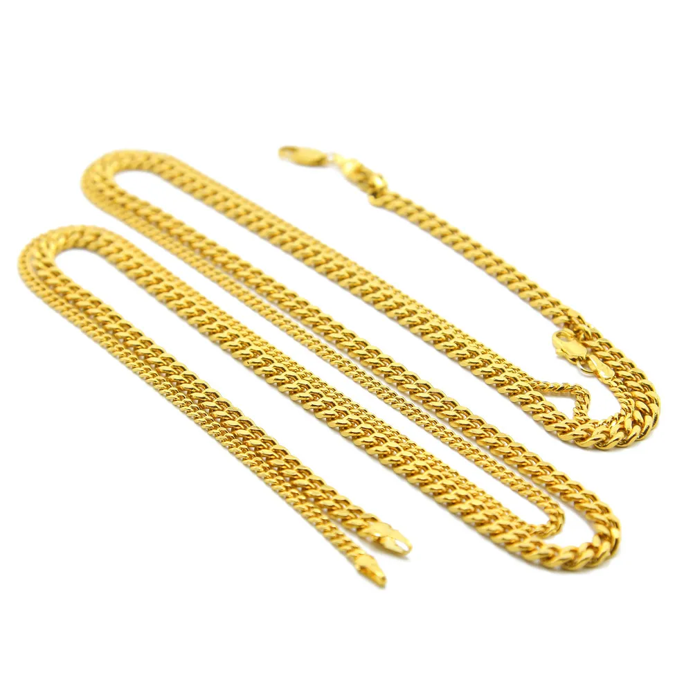 2 5mm 5mm Mens 14K Gold Plated Solid Cuban Curb Link Chain Stainless Steel Neckalces Hip Hop Jewelry243y