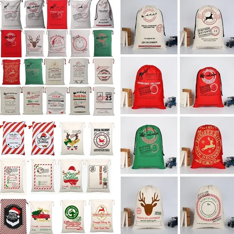 Рождественские подарочные сумки Большой холст сумка Santa Sack Drawstring Bagwith Reinders Drawstrings Sacks Santas для детей IC727