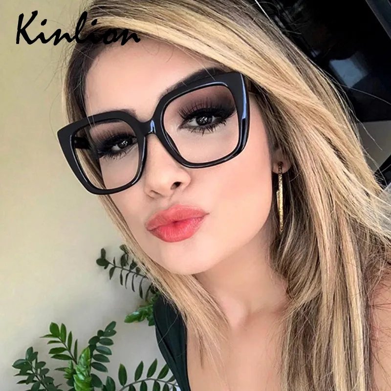 Kinlion Retro Women Glasses Frame Square Big Frame Eyeglasses for Men Transparent Spring Legs Reading Prescription Glasses