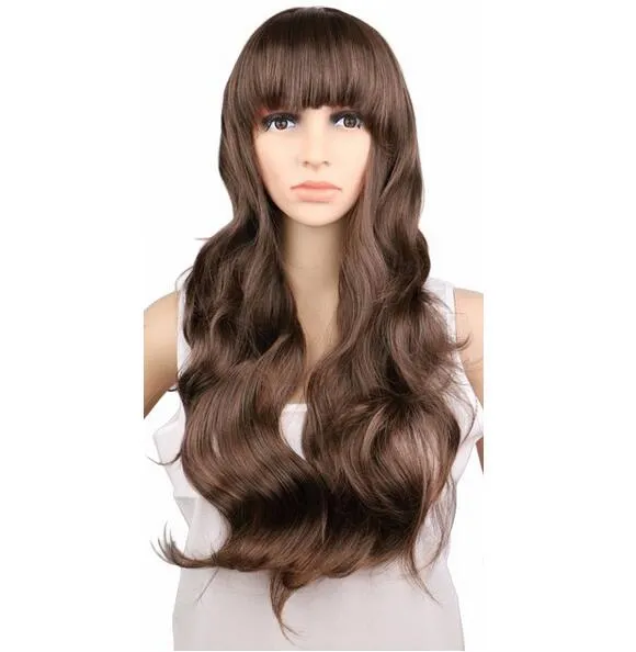 Parrucca ondulata lunga naturale da donna da donna Cosplay nero marrone chiaro marrone scuro 68 cm parrucche sintetiche