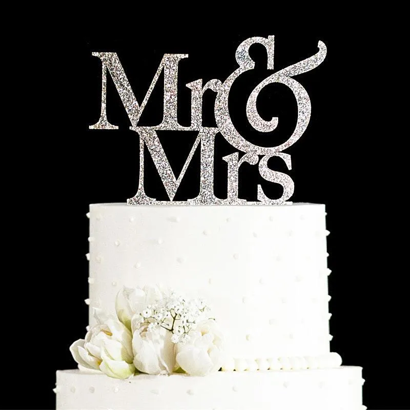 Wholesale-Glitter Golden&Silver Mr and Mrs Cake topper wedding Elegant Wedding Decorations Wedding Cake Decorations Gifts Favors Supplies