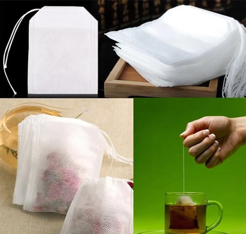 حار جديد 100 قطعة / الحزمة teaBags 5.5 × 7 سنتيمتر فارغة عطر أكياس الشاي مع سلسلة شفاء ختم ختم ورقة فلتر ل عشب الشاي فضفاض bolsas WCW220