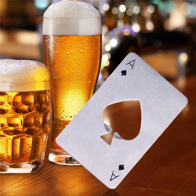 Poker Kart Açıcı Bira Şişesi Siyah / Gümüş Açıcı Paslanmaz Çelik Bar Mutfak Mağazası Kart Soda Bira Açacakları
