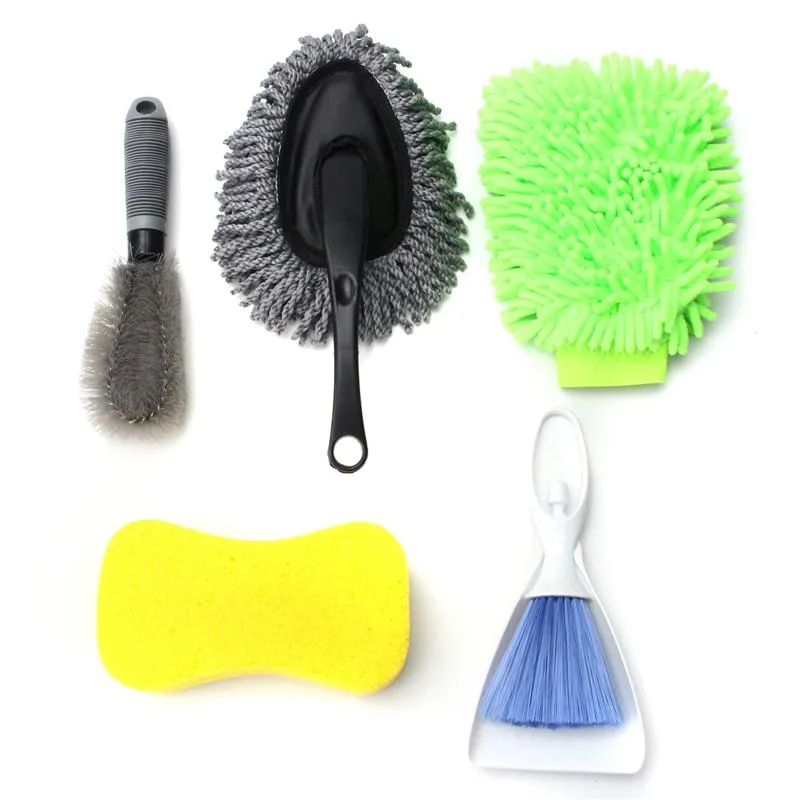 Universal 5 PCS Car Washing Interior Exterior Kit Products Tools Set Including Brush+Sponge+Glove+Wax Drag free shipping