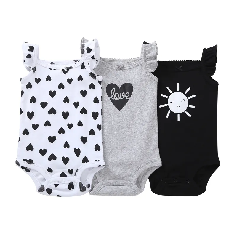 6-24M baby girl clothes 100% cotton heart/sun/lettler print sleeveless bodysuits 3pcs/pack summer baby boy costume free shipping