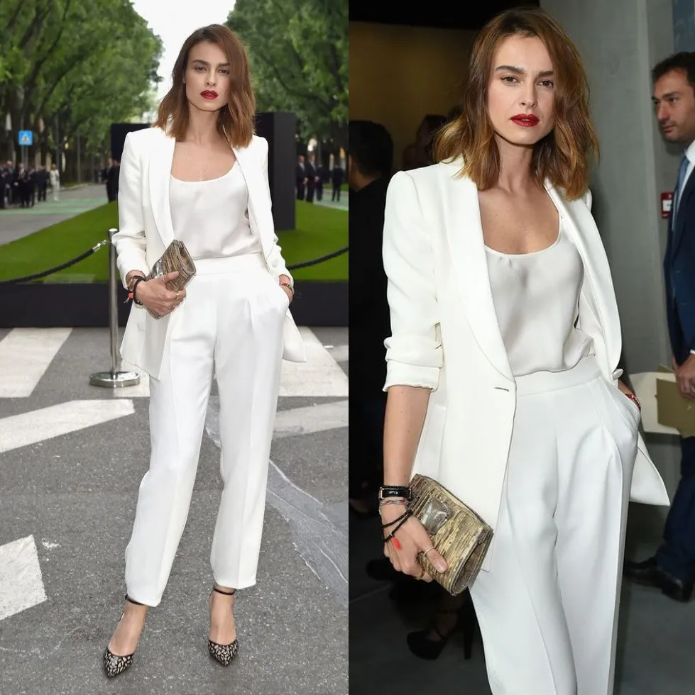 Blanc Femmes Costumes De Bal Châle Revers Invité De Mariage Porter Pour Dame Tuxedos Deux Pièces Soirée Formelle Blazers Sur Mesure Veste Et Pantalon