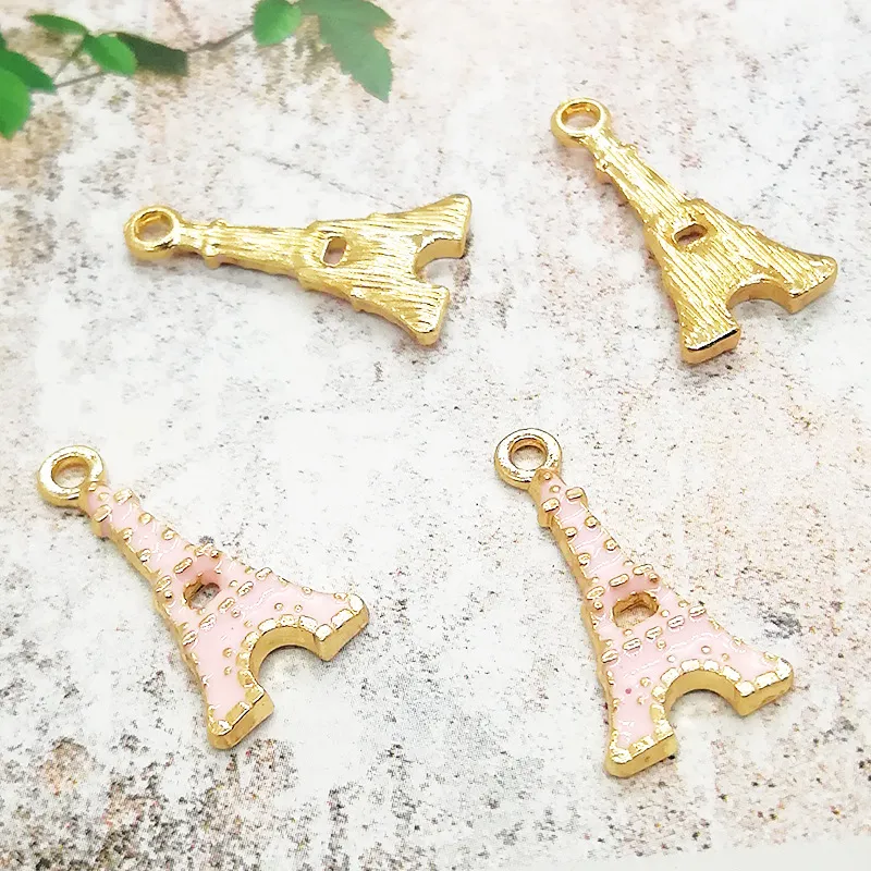 200pcs lot Candy Pink Enamel Eiffel Tower Charms Pendant Gold Plated 11 21mm For Jewelry making DIY Craft2108