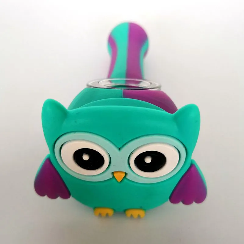 Silicone Owl Hand Pipe Pyrex Glass Oil Burner Smoking Accessories Tobacco Tool Pipes Spoon Pipe Dab Tools Cute Food Grade