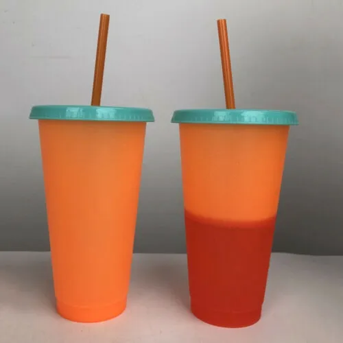 Plastic Temperature Change Color Cups Colorful Cold Water Color Changing Coffee Cup Mug Water Bottles With Straws ZZA2057 200Pcs
