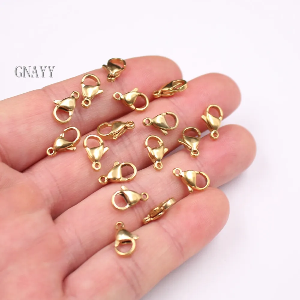 wholesale Lot of 100pcs in bulk 9-15mm Stainless Steel Lobster Clasps Hooks Jewelry accessories Findings DIY Gold