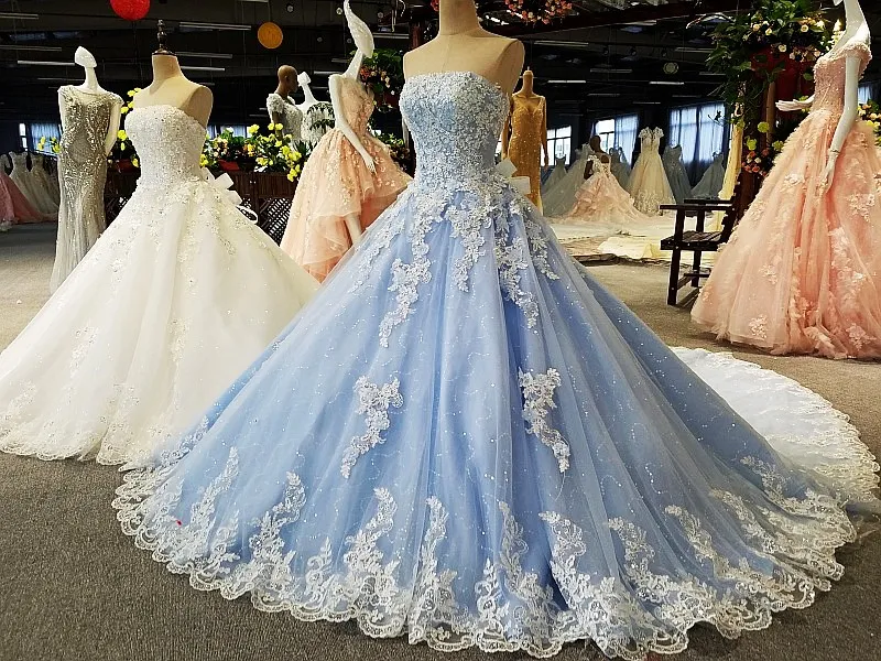 Colorful Blue Blue Ballgown Wedding Dress With Strapless Corset