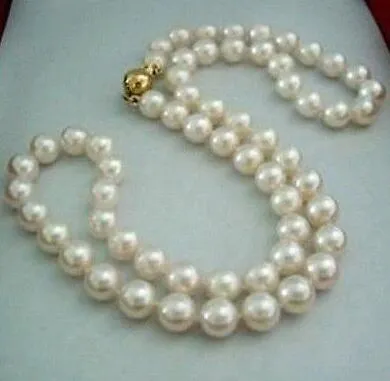Natural 8-9 MM blanco perla de Akoya collar de 17 "14 K broche