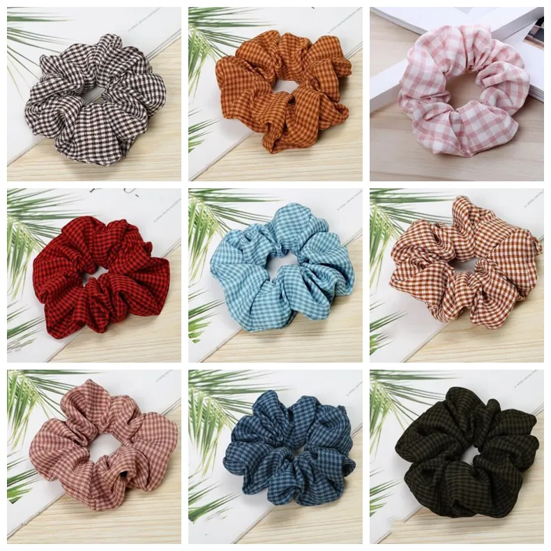 Scrunchy Hairband Plaid Girls Scrunchie Ponytail Headbands Grid Hair Holder Rope Headdress Rubber Bands Houndstooth Hair Accessories D4853