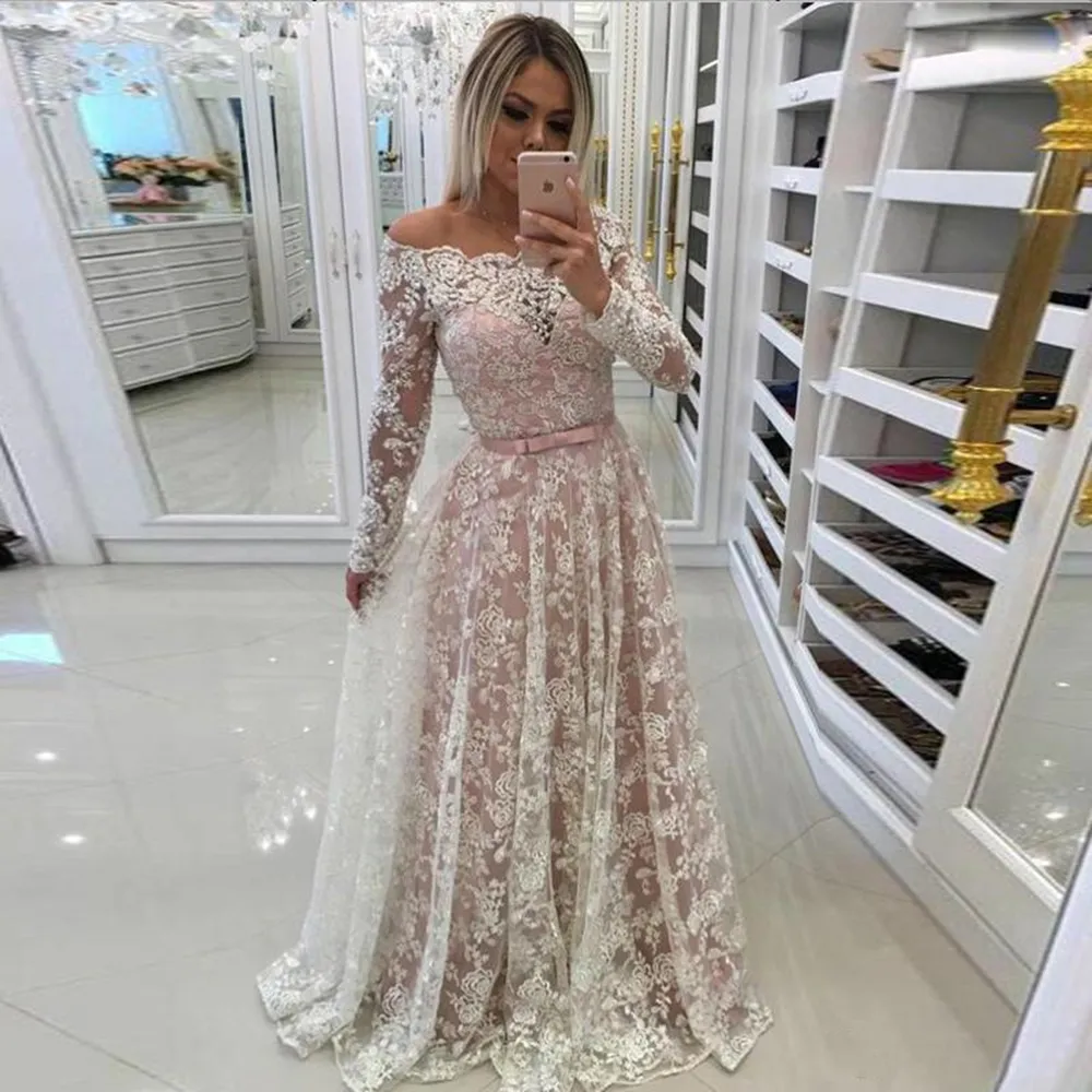 Long white lace prom dress sale