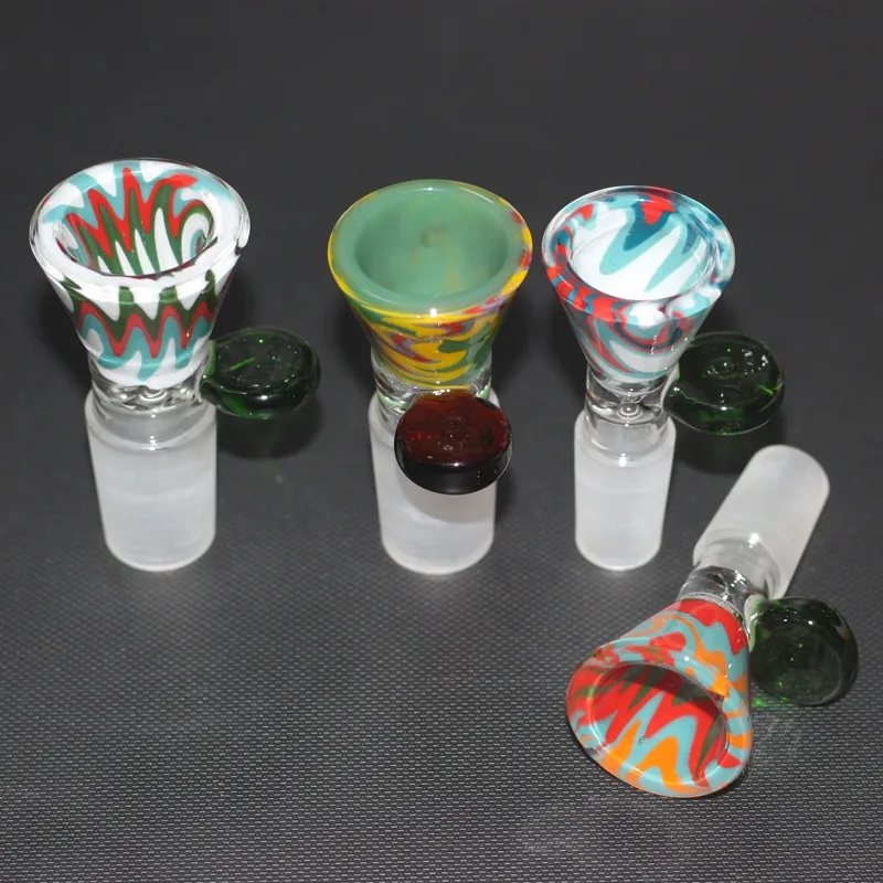 Mix Color Glass Bowl with Handle For Bong dab rig male 14mm 19mm Joint Female Glass Bowl for Bong Water Pipe