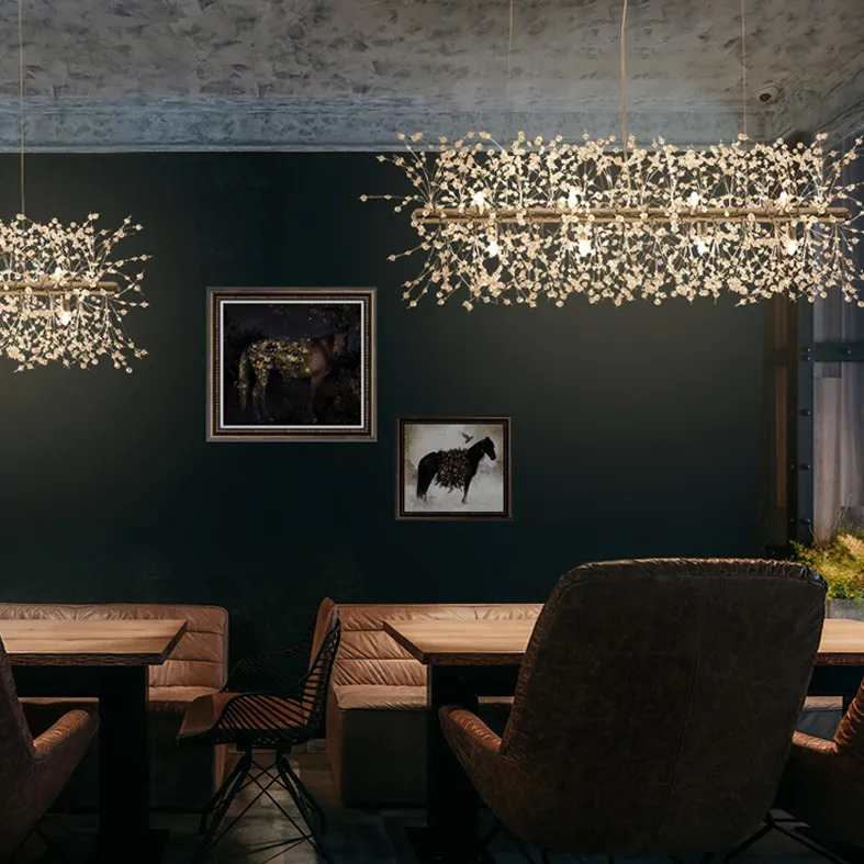 현대식 크리스탈 펜던트 램프 샹들리에 조명 조명기구 LED 조명 로맨틱 한 꽃 민들레 교수형 램프 쇼핑몰 호텔 식당 홈 실내 조명