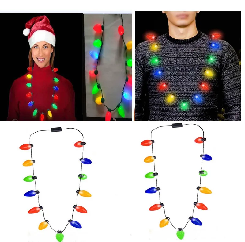 Birne LED blinkende Halskette Glühbirnen Taschenlampe leuchtende Weihnachtsdekorationen Charme Party zugunsten Geschenk liefert 100 Stück EEA526