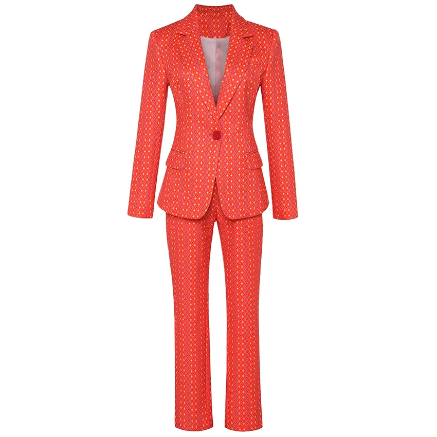 Designer Pants Suits: Womens Slim Fit Blazer Pants Set One Button