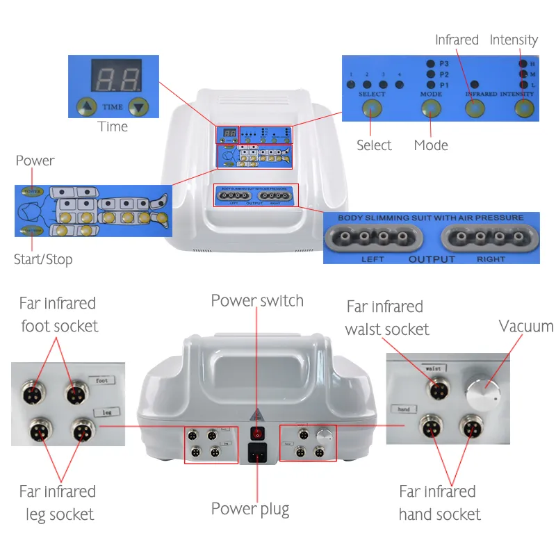 ضغط الهواء موجة الأشعة تحت الحمراء الأقصى الجسم pressotherapy آلة لف التخسيس السموم اللمفاوية الصرف السيلوليت الدهون جهاز تدليك الجمال