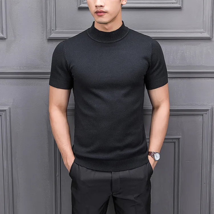 Men Solid Color Half Turtleneck Short Sleeve Pullover Sweater Male Fashion  Casual Slim Fit Knitted Weather Tees Shirts From Synthetic, $22.11 |  DHgate.Com
