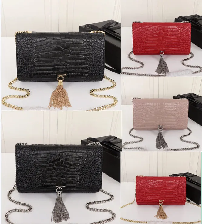 Women purse luxury designer handbag kate bags crocodile pattern real leather chain shoulder bag high quality tassel bag 24cm