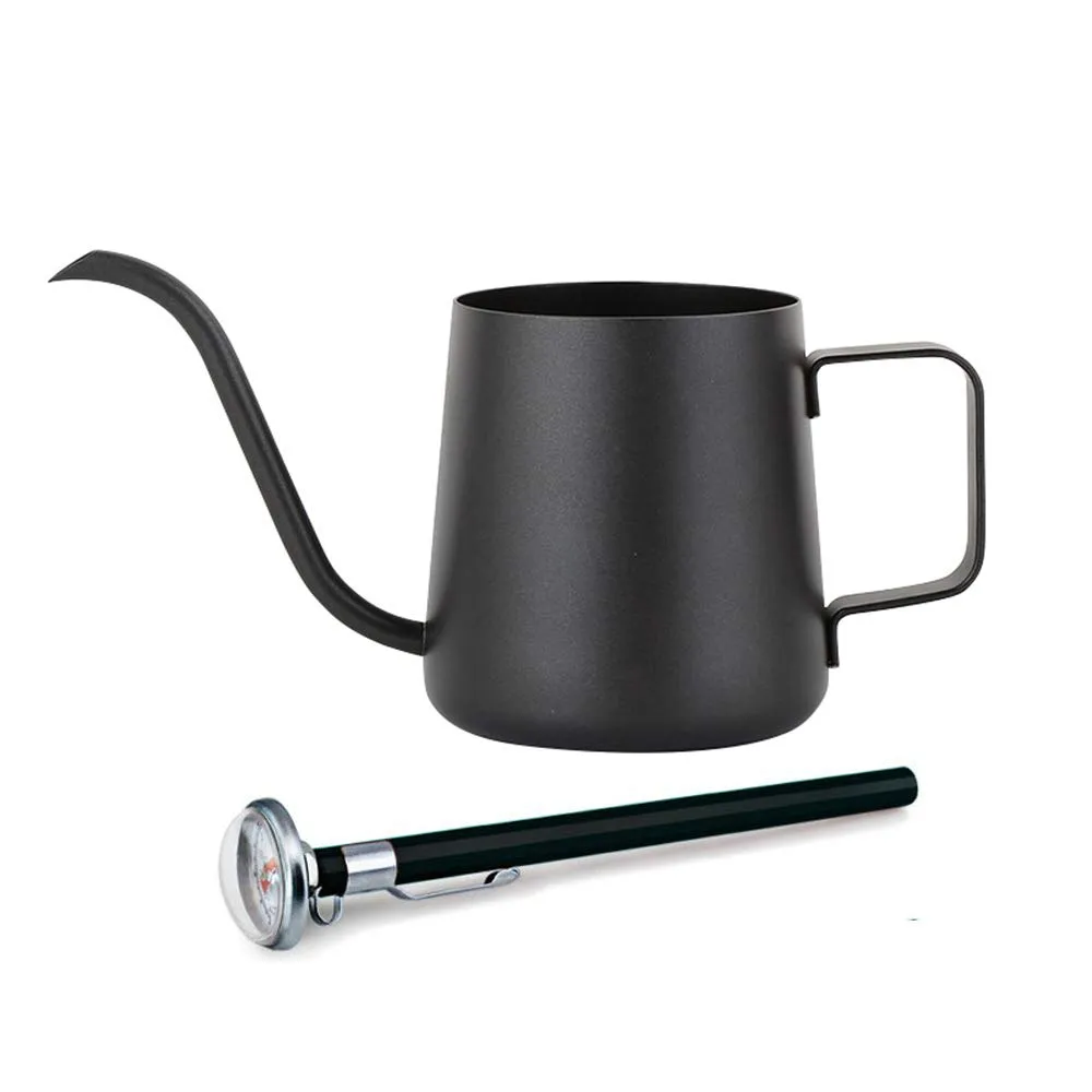 250ml / 8.5ozのステンレス鋼はマグカップの滴りやかんの長い狭いスパウトのコーヒーティーポット温度計が付いています。