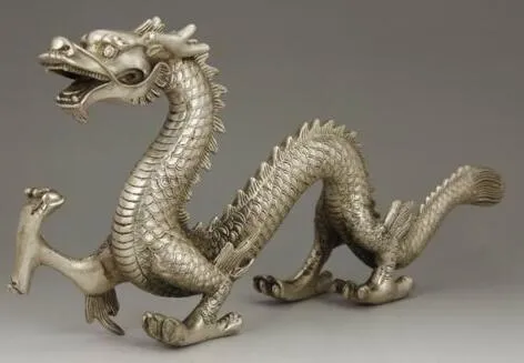 CHINESE OLD BIG WHITE COPPER HANDWORK CARVING DRAGON STATUE229p