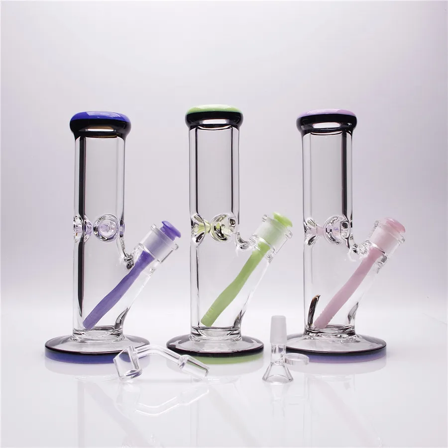 10inch Clear Straight Glass Bong Double Color Edge Smoking Pipe with 1 Colour Downstem 1 clear bowl