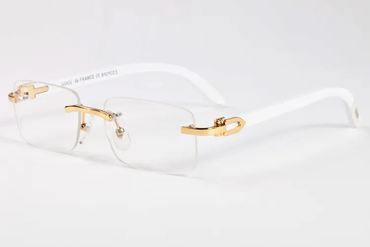 Grossist-ny mode män designer solglasögon ram glasögon rimless guld metall buffel horn e klara linser träben occhiali lentes lunette