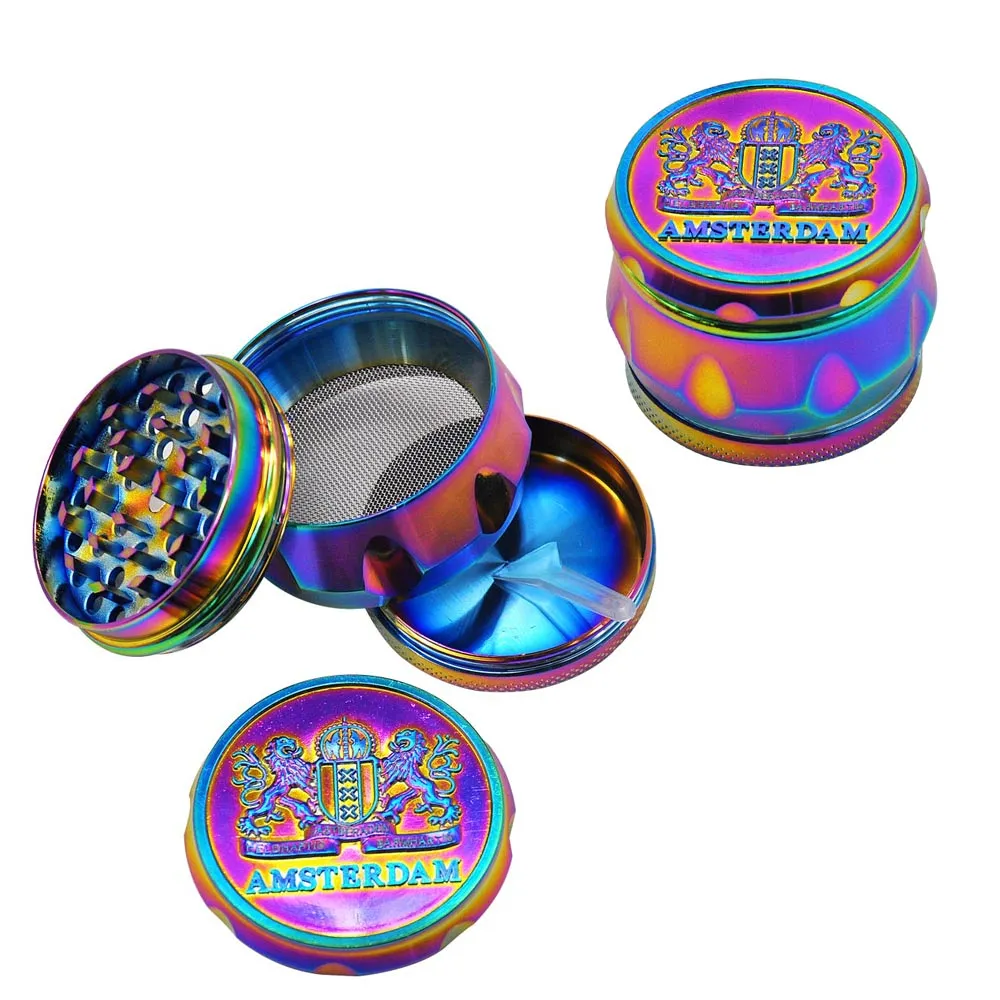 Drum & Rainbow Zinc Alloy Metal Smoking Herb Grinder 53MM 4 Piece Srp Diamond Teeth Tobacco Grinhader Smoke Water Pipes Accessories