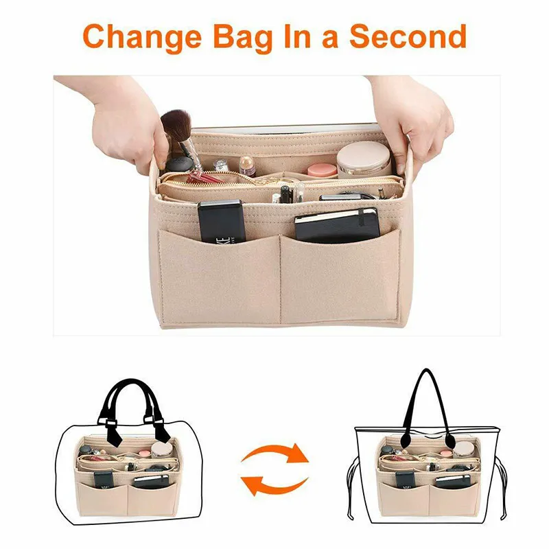 Whole Felt Purse Insert Organizer Portable Cosmetic Bag Fit for Handbag Tote Various Bag Multifunction travel Lady Travel M3187J
