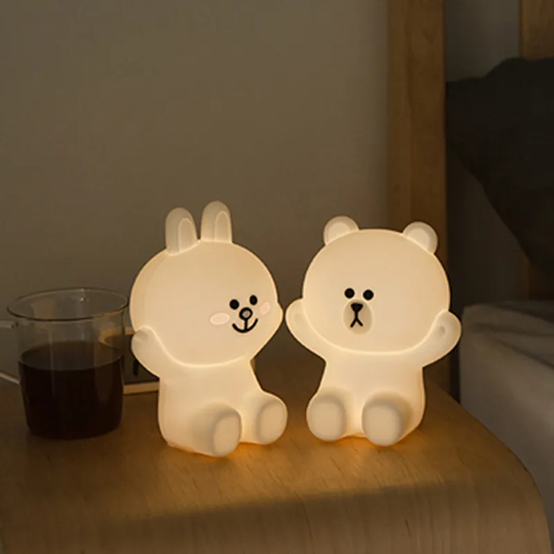 2020 Hot Ins Quente Linha Criativa Amigo Brown Bear Cony Coelho LED Night Light Usb Charge Silicone Lâmpada de Bebida Lâmpada Lâmpada Lâmpada