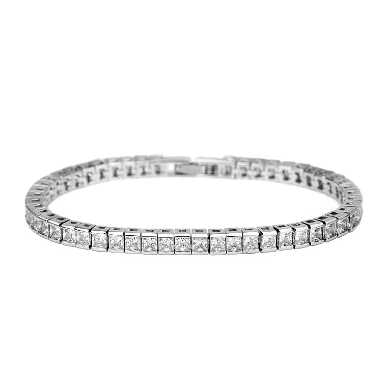 Solide 925 Sterling Silber Princess Cut Zirkon Barcelet Armreif Für Frauen Hochzeit Braut Mode Weihnachtsgeschenk Schmuck S4798 J190722