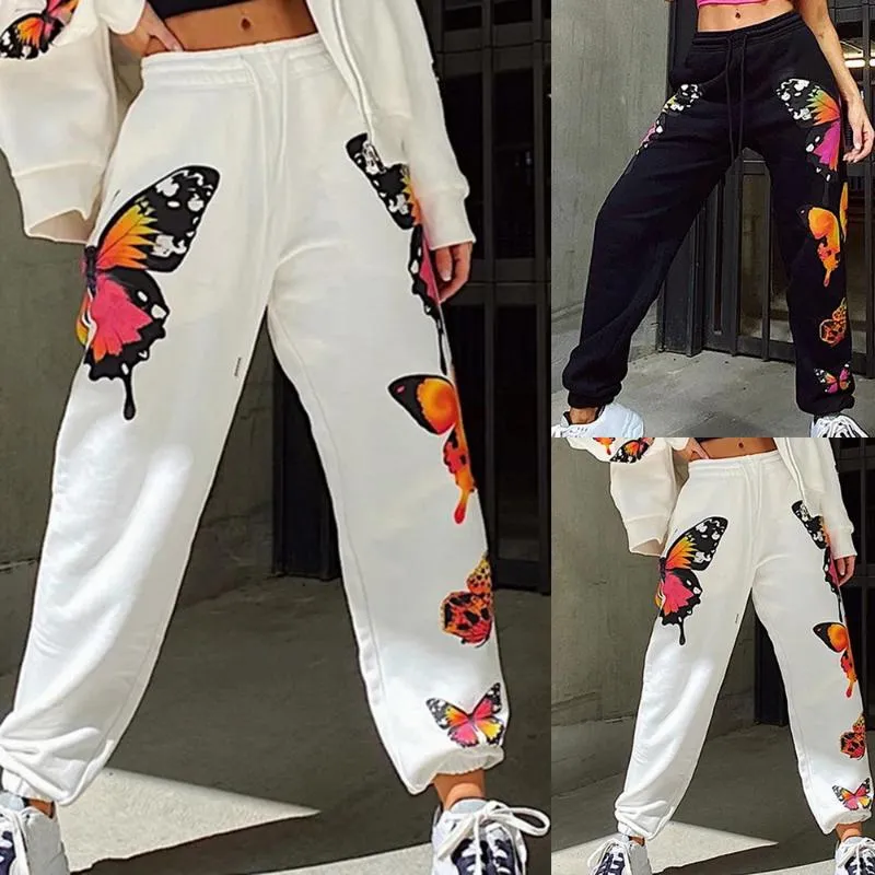 Fashion Butterfly Sweatpants Loose Sweat Pants Black White Jogger