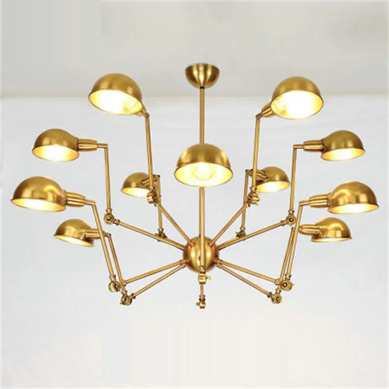 Ny ljuskrona Lighting American Vintage Spider Chandelier 12 Guld Dubbelmanipulator Led Restaurant Hall Warehouse Telescopic Chandelier PE