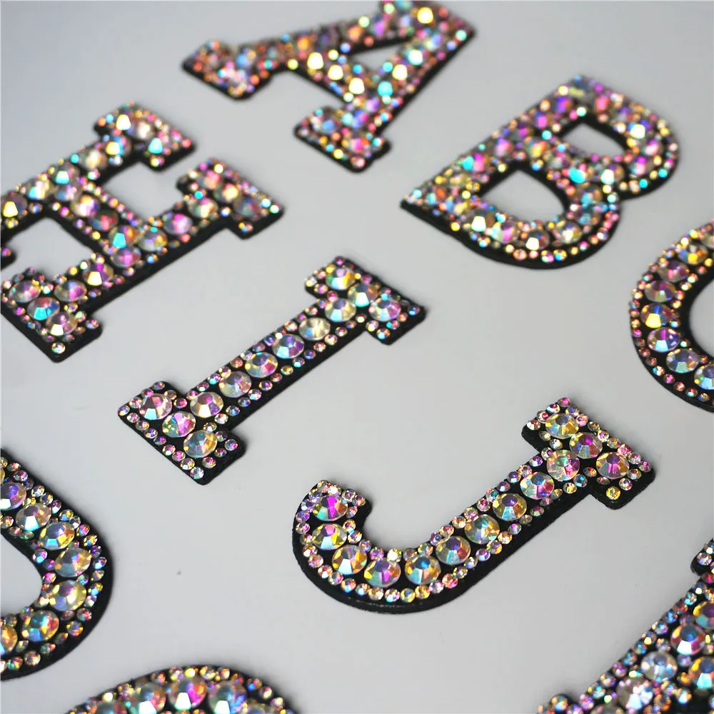 A Z Rhinestone English Alphabet Letter Beads Applique 3D Iron On