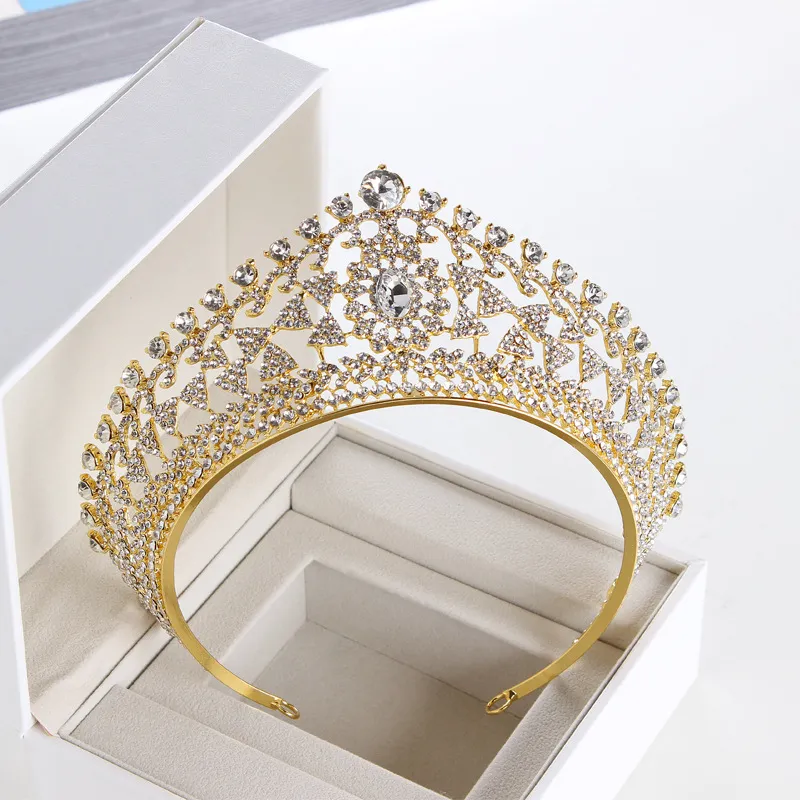 Concurso de tiaras de círculo completo de luxo limpo strass austríaco rei rainha princesa coroas de casamento noivas da coroa da coroa da coroa