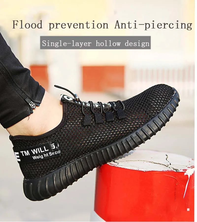 new women men work safety shoes breathable flying woven antismashing steel toe caps antipiercing fiber mens work shoes5939557