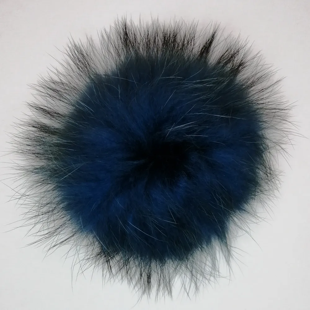 Wholesale Colorful Fluffy Accessories Real Raccoon Fur Ball For Hat Mixed Pompom Keychain with metal snap button