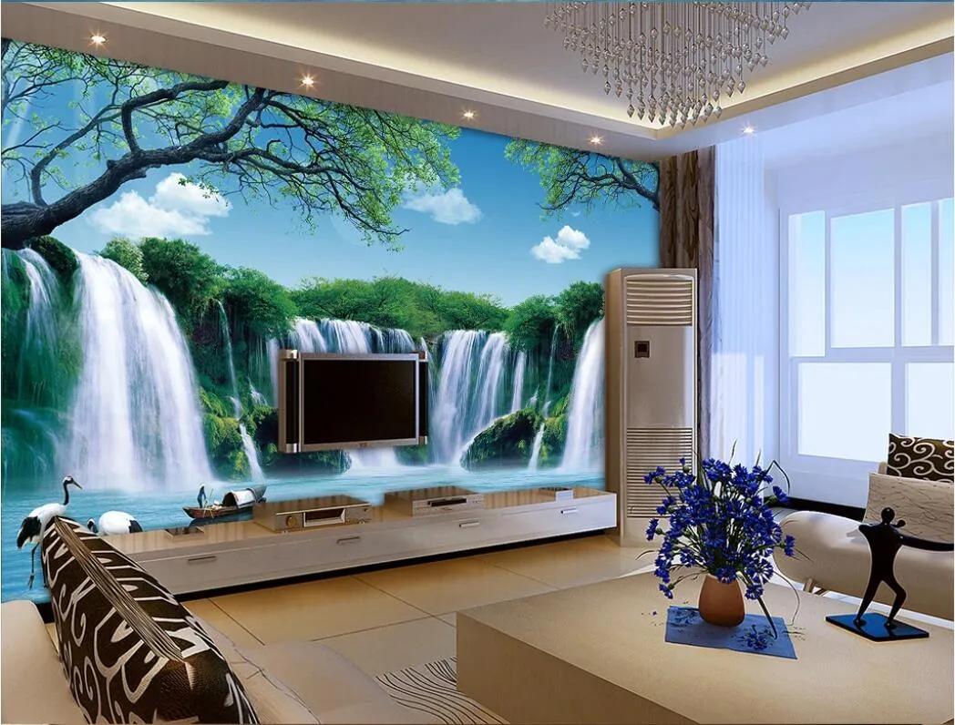 3d Wallpaper Custom Photo Mural Landscape Painting Waterfall Trees ...