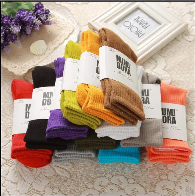 Mens Women Candy Color Elastic Short Ribbed Socks Warm Health Cotton Knitting Solid Sock Hot Sell